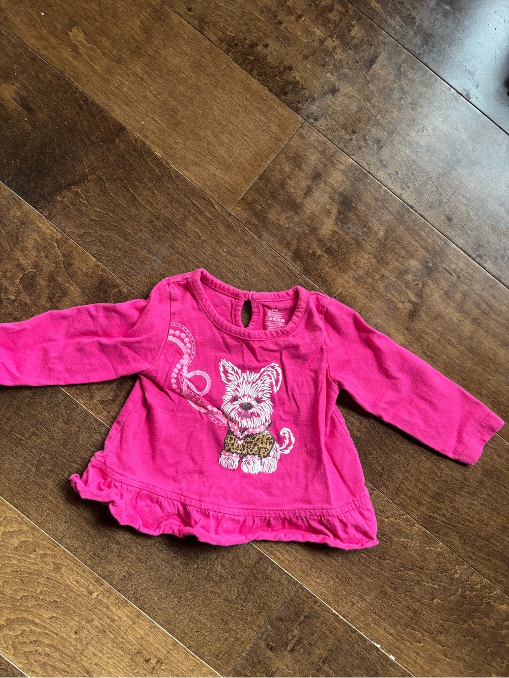 George Hot Pink Long-Sleeve Ruffle Hem Top with Puppy Graphic